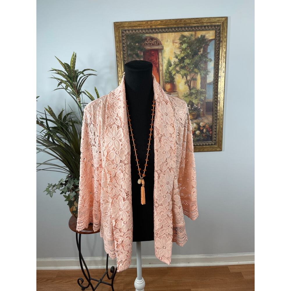 Lauren Michelle Cardigan Shrug Womens XL Peach Floral Lace Shabby Chic Soft Girl